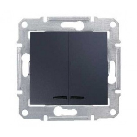 Intrerupator dublu cu led albastru 10A Grafit Schneider Sedna